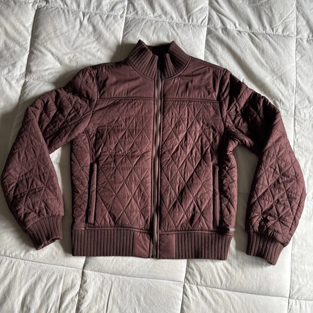 PrAna Diva Bomber Quilted Sherpa Lined Jacket Womens S Brown Wood Outdoor GORP - Picture 2 of 16